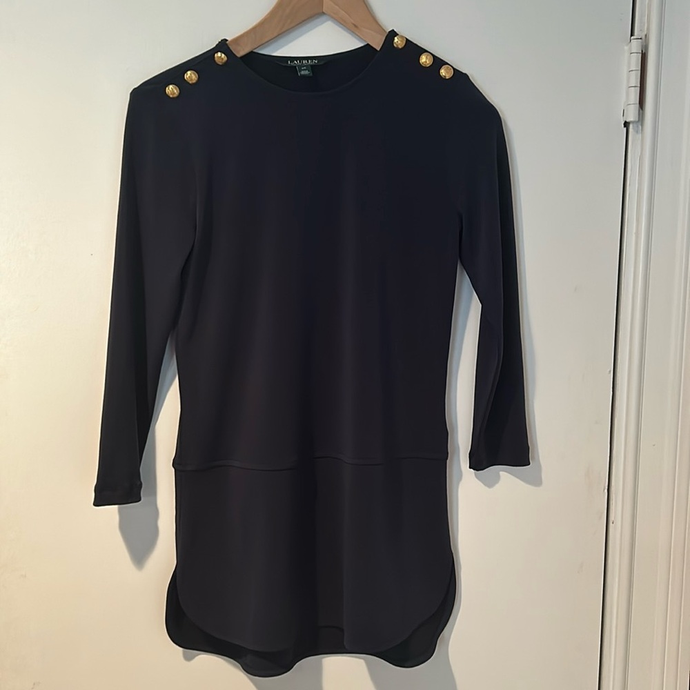 Lauren Ralph Lauren navy XS gold button long sleeved top
